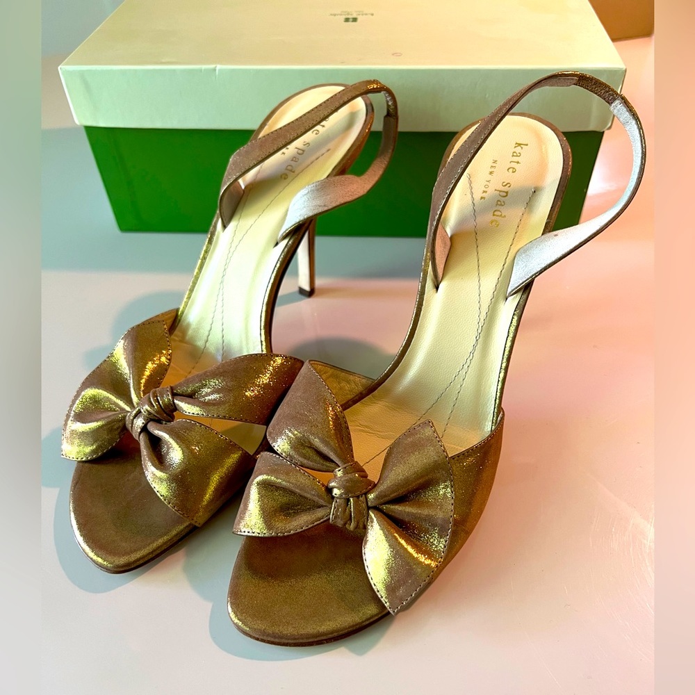 Kate Spade Flora wedding shoes in bronze liquid suede